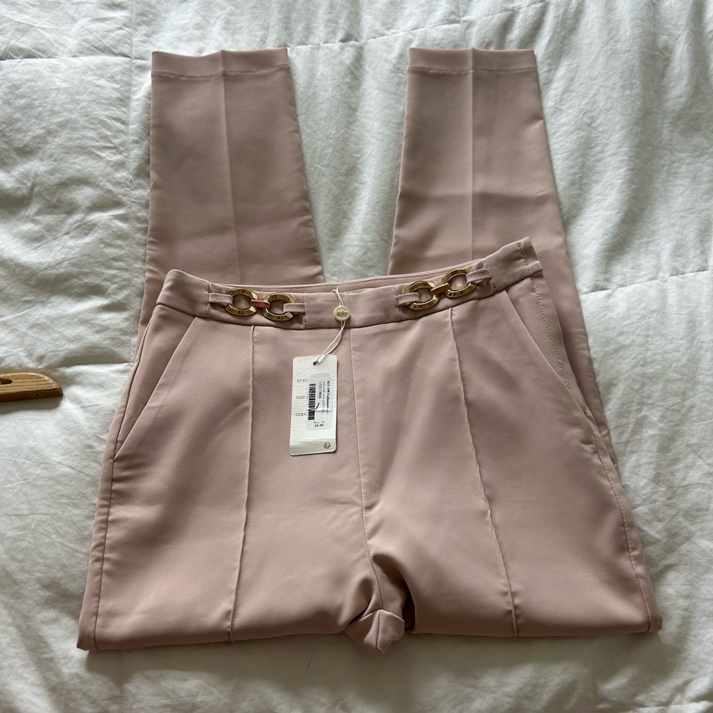Glamour Women's Pants in Blush Pink with Gold Accents